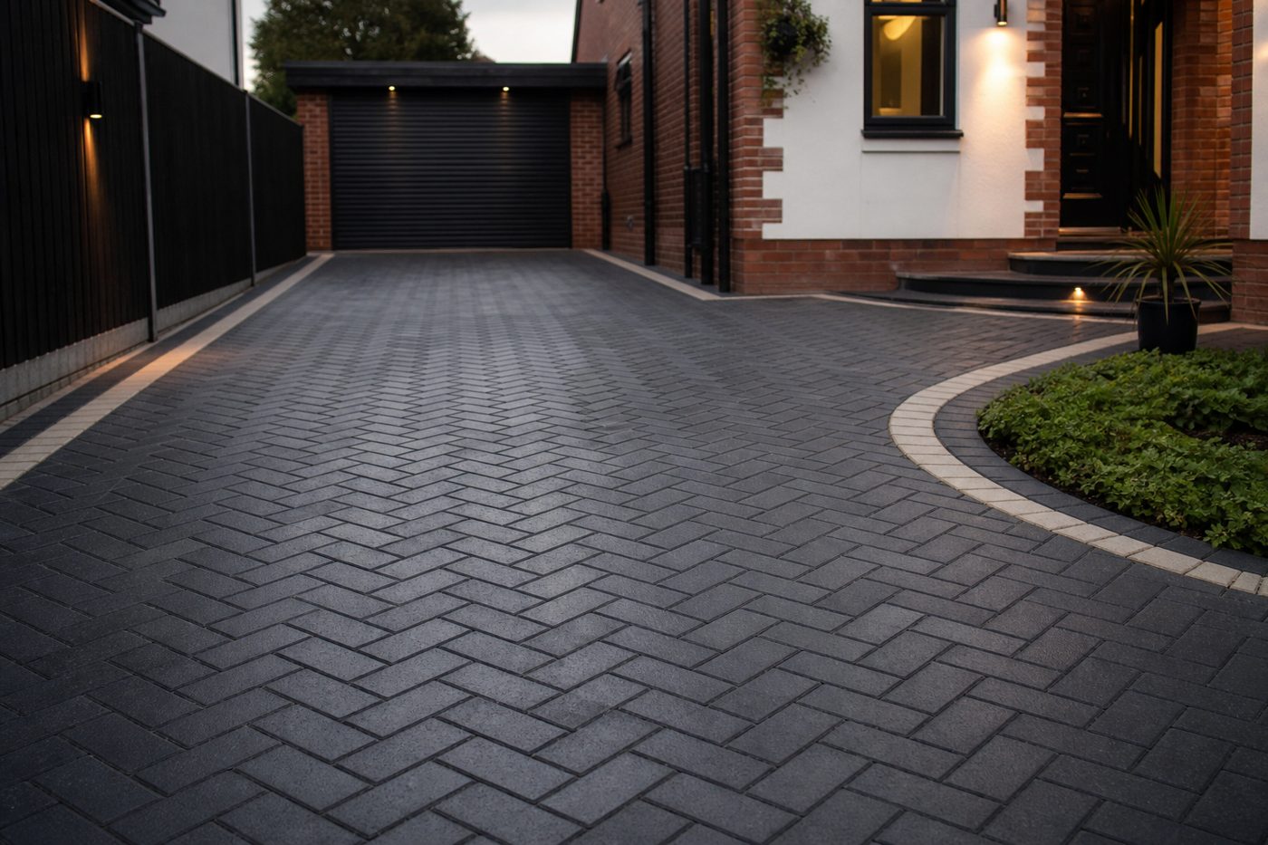 Luxury home exterior with beautifully paved modern driveway