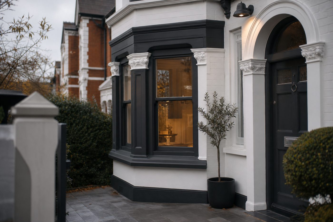 Beautifully finished traditional sash window hallway with soft ambient lighting